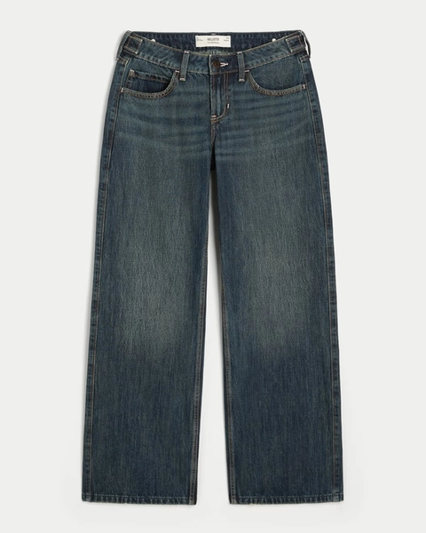 Hollister Andi Adjustable Waist Low-Rise Dark Wash Baggy Jeans