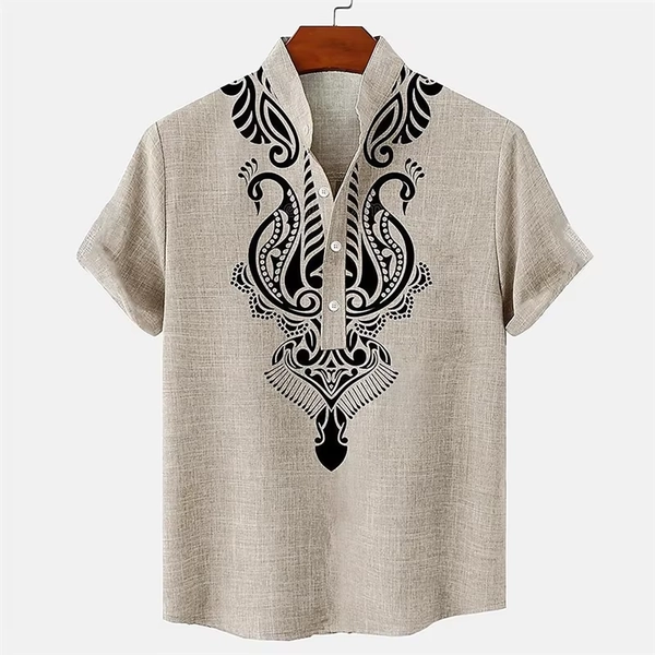 Men's shirt ethnic style 3D printing henley shirt, men's fashion button down collar short sleeve, high quality men's tops - AliExpress 200000343