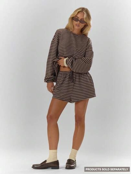 MUSERA Elasticated Waist Tie Front Relaxed Fit Soft Striped Shorts Only Fall Autumn Cosy Cute Casual Coffee Club Winter Christmas