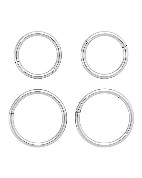 Multi-Pack Silvertone Titanium Graduated Size Hinged Hoop Rings 4 Pack - 18 Gauge
