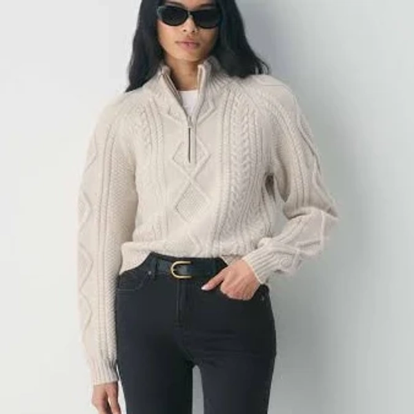 Aritzia Women's Heritage Merino Wool 1/4 Zip Hi- Hip Sweater