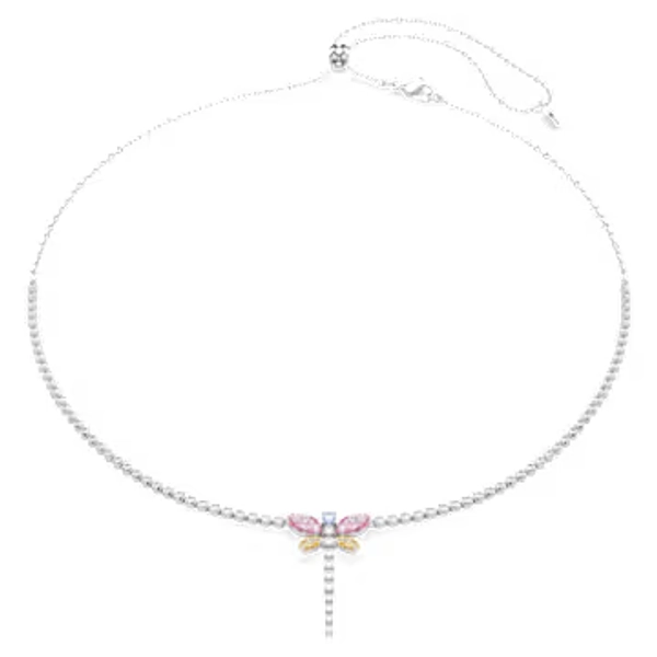 Ariana Grande x Swarovski Y necklace, Mixed cuts, Dragonfly, Multicolored, Rhodium plated