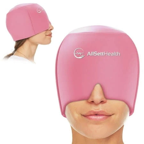 allsett health 2 Pack Migraine Relief Ice Head Wrap Headache and Migraine Hat Cold Gel Head Ice Pack with Face and Eye Mask Migraine Relief