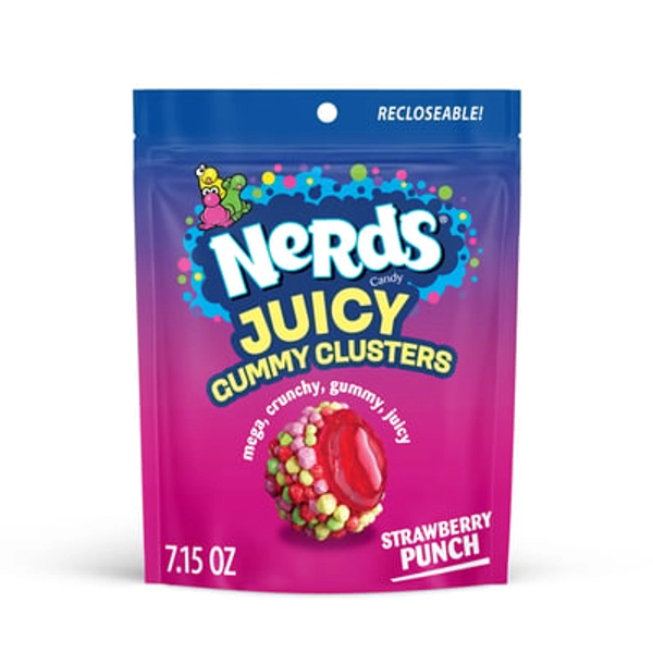 NERDS Juicy Gummy Clusters, Strawberry Punch, Juicy and Gummy Candy, for Snacking and Sharing, 7.15 oz Stand Up Bag