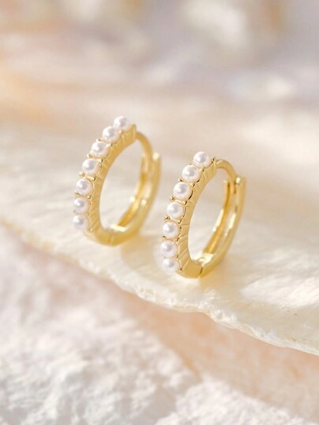 Faux Pearl Decor Hoop Earrings Christmas Winter Christmas Gifts
