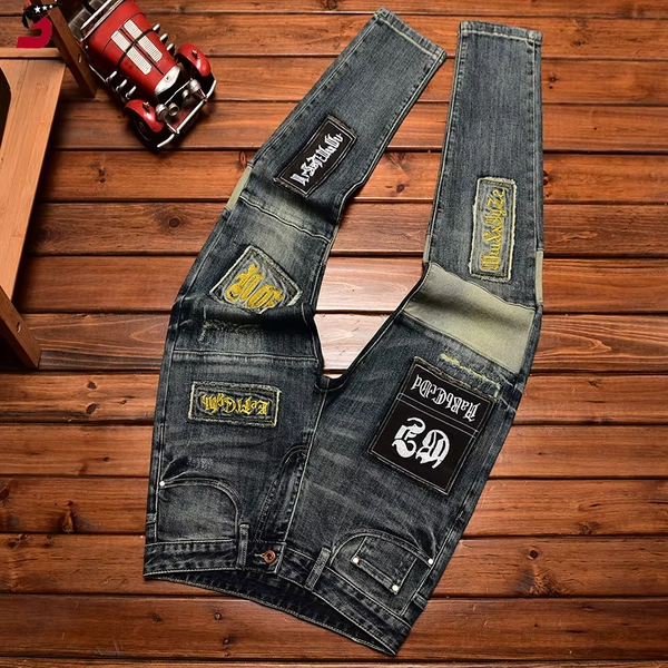 High-End Jeans Men's Autumn and Winter Fashion Ripped Patch Pu Shuai Embroidered Printed Slim Fit Skinny Stretch Pants - AliExpress 200000343