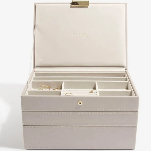 Stackers Classic Jewelry Box Starter Taupe Set of 3, 9-7/8" x 7-1/4" x 5-5/8" h | The Container Store