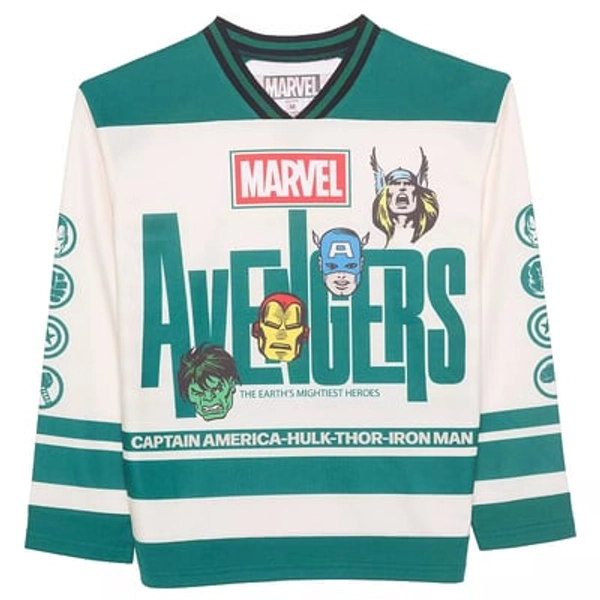 Licensed Character Boys 8-20 Marvel Avengers Long Sleeve Hockey Jersey Graphic Tee, Boy's, Size: Small, White
