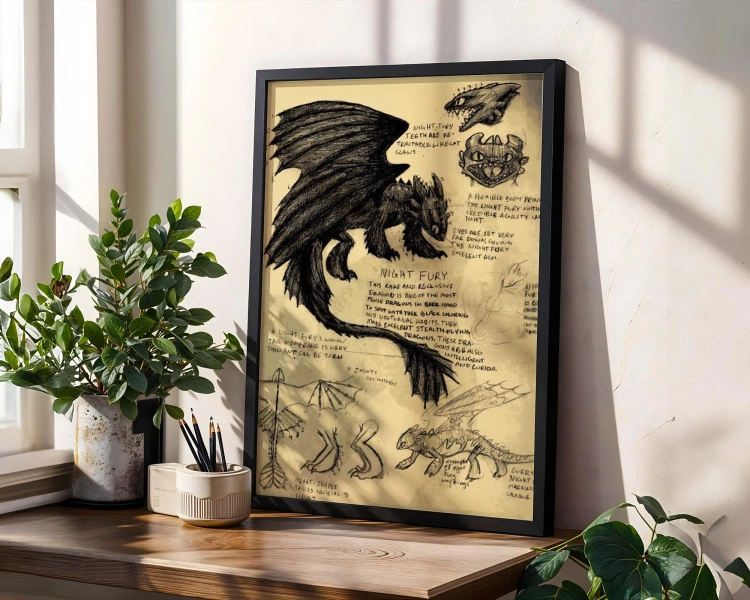 Toothless Dragon Poster | Night Fury Wall Art | How to Train Your Dragon Print | Kids Room Decor | Dragon Fan Gift Poster