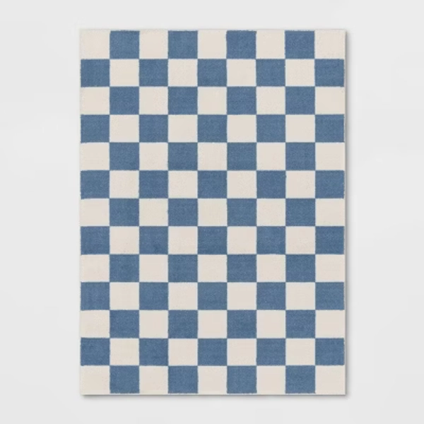 4'x5'5" Area Kids' Rug Checker Blue - Pillowfort™