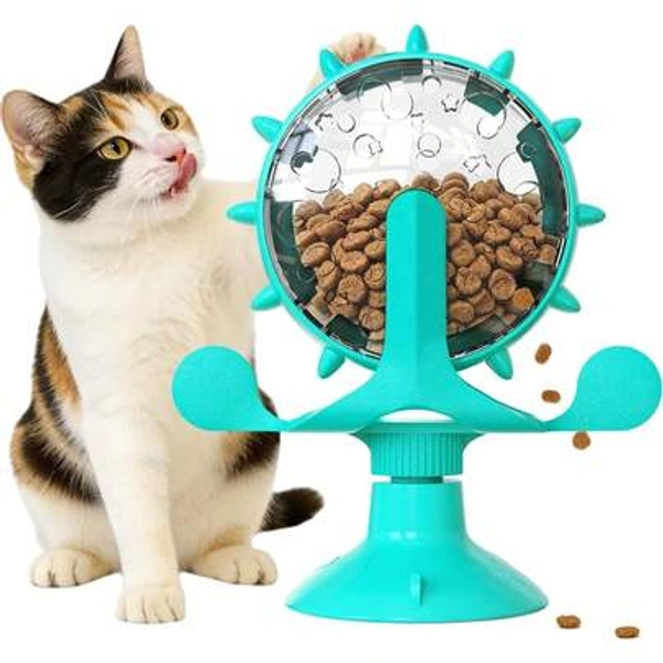 Cat Food Treat Dispenser Toy Interactive With 360 ° Rotating Windmill Suction Cup For Indoor Cats, Kittens & Small Dogs Slow Feeder Snack Exercise & Distribution Wheel Toy - Size Pinwheel