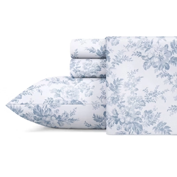 Queen Vanessa Flannel Sheet Set Blue - Laura Ashley
