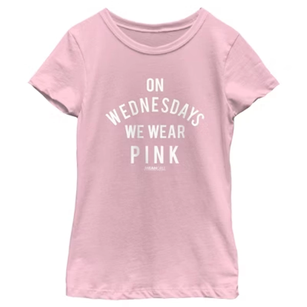 Girl's Mean Girls On Wednesdays We Wear Pink White Bold T-Shirt - Light Pink - Medium