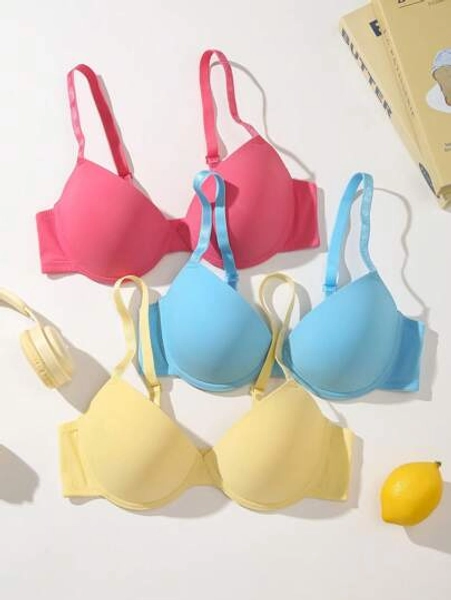 3pcs/Set Women Solid Color Spaghetti Strap With Underwire Bra