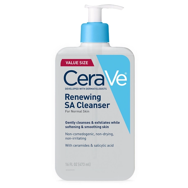 CeraVe Face Renewing SA Cleanser, Salicylic and Hyaluronic Acid, Niacinamide & Ceramides, 16 Ounces, 8 Ounces