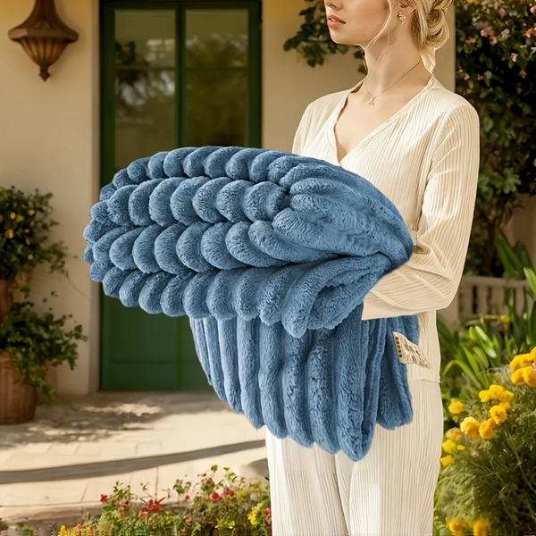 Manta de Piel de Conejo de Lujo - Suave y Doble Cara para Todas las Estaciones, Imitación de Piel de Conejo - Ideal para Uso en Interiores y Exteriores, Camping, Sofá, Cama - Lavable a Máquina, Manta Acogedora (Sin Costo Adicional), Manta para Sofá, Sillones, Salones, Cama, Manta para Sofá