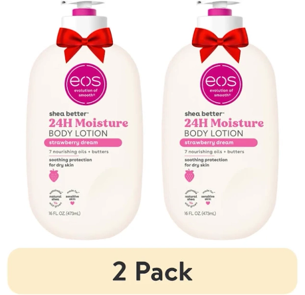 (2 pack) eos Shea Better Body Lotion for Dry Skin, Strawberry Dream, 16 fl oz