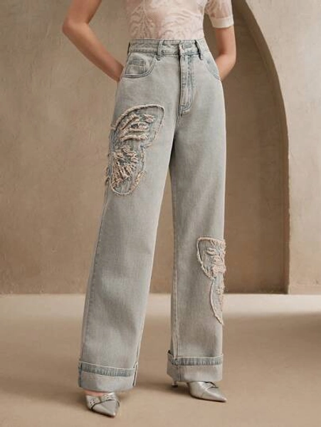Embroidered Straight-Leg Jeans