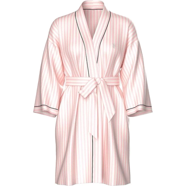Victoria's Women's Secret Signature Satin Short Piped Robe Print