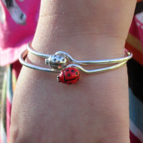 Ladybug Bangle, Ladybug Bracelet, Jewelry, Beetle Bangle, Silver Sterling Silver, Summer Stacking Charms