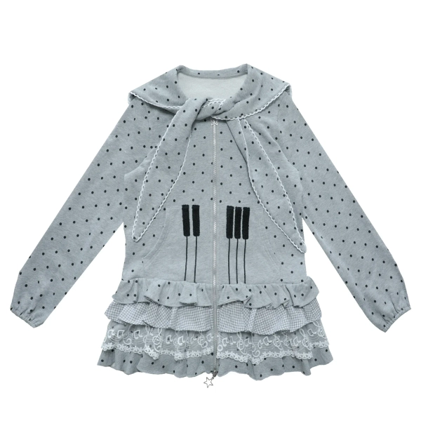 Sailor Collar Sweater Dress with Piano Buttons and Polka Dots