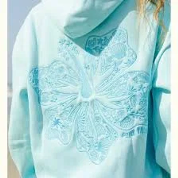 Pink Palm Puff, Hawaii Hibiscus Hoodie in Aquamarine