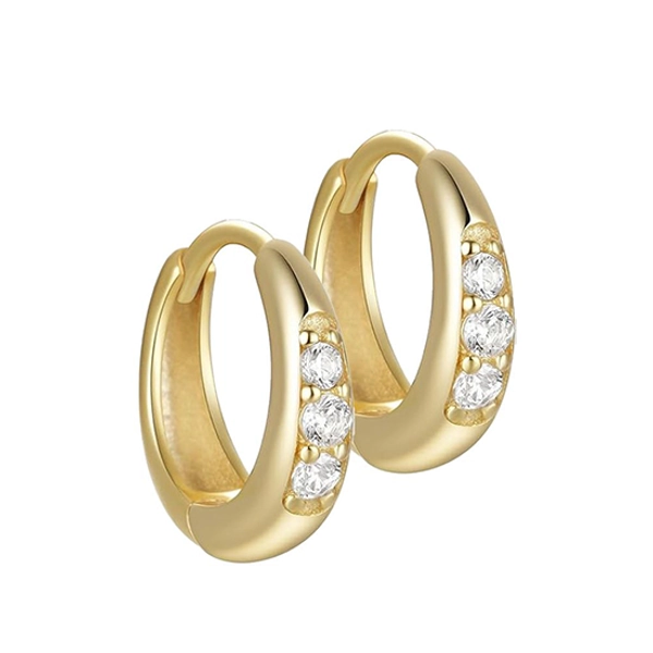 Gold Steel Hoop Earrings - Cubic Zirconia - Essential Beauty
