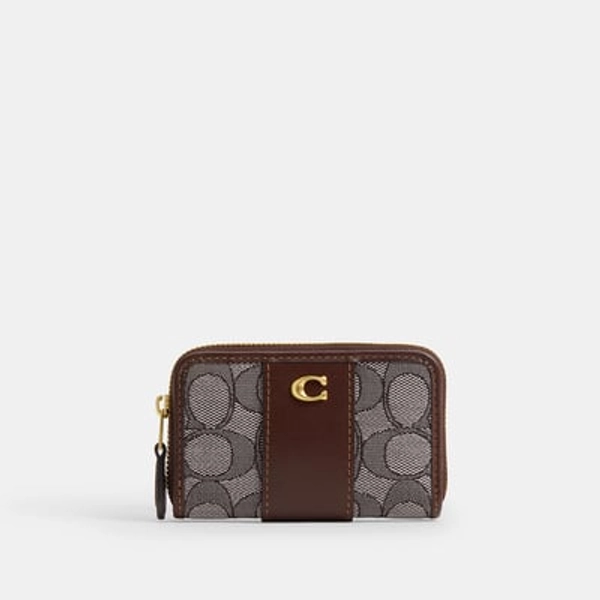 Coach Essential Small Zip Around Card Case In Signature Jacquard