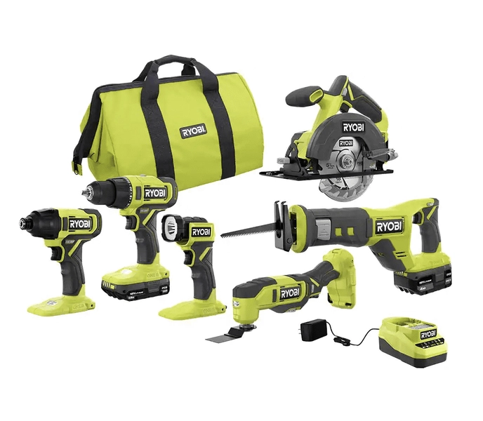RYOBI ONE+ 18V Cordless 6-Tool Combo Kit with 1.5 Ah Battery, 4.0 Ah Battery, and Charger - Walmart.com