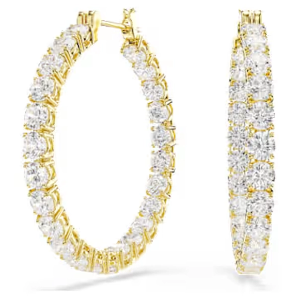 Matrix hoop earrings, Round cut, White, 18K gold finish