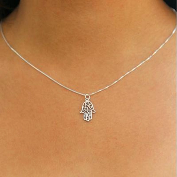 Silver Hamsa Necklace: Filigree Hand of God Pendant