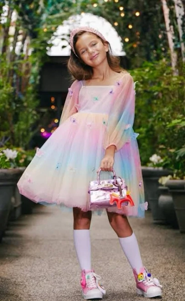 Lola + the Boys Rainbow Butterfly Ombre Dress