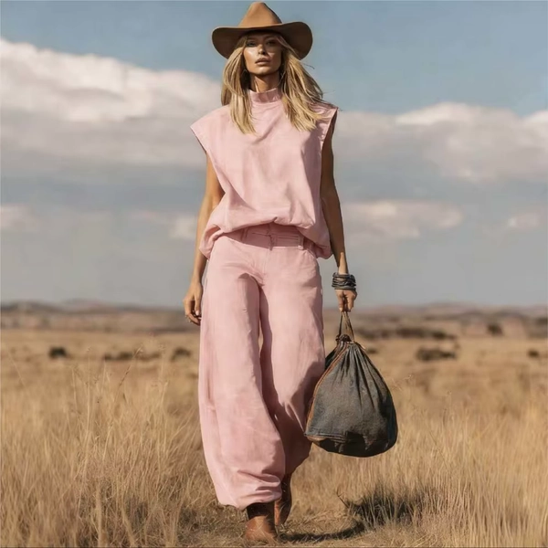 Fashion New Ethnic Tribal Sleeveless Wide-leg Suede Suit Women's Casual Sleeveless Loose Simple Wide-leg Trousers 2-piece Set - AliExpress 200000345