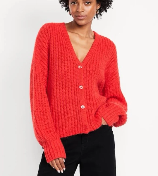 Old Navy Women's Wool-Blend Shaker-Stitch Cardigan Sweater