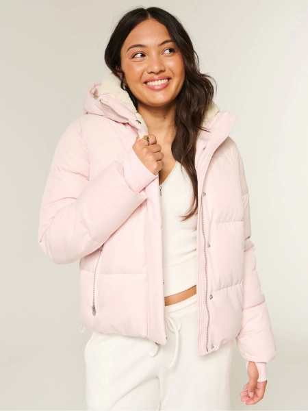Hollister Pink All Weather Puffer Coat - Size X-Small