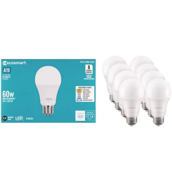 EcoSmart 60-Watt Equivalent Dimmable LED Light Bulb (8-Pack)