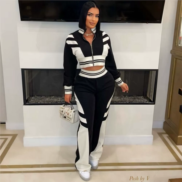 Women's Autumn Winter New High-neck Zipper Top Trousers Two-piece Set Fashion Splicing Color Sports Long Pants Suit Female 2025 - AliExpress 200000345