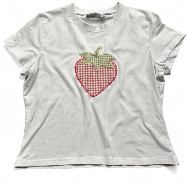 White vintage strawberry graphic tee... | Depop