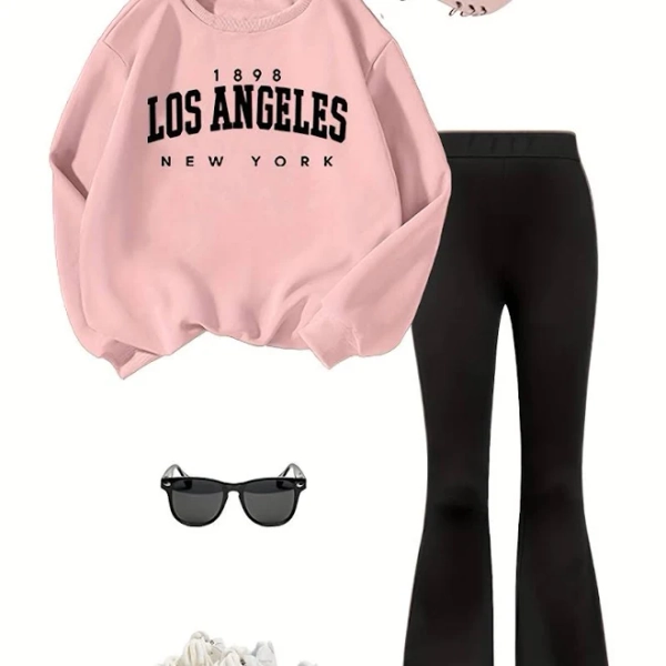 Girls' Regular Fit Long Sleeve Top & Flared Bottoms Set