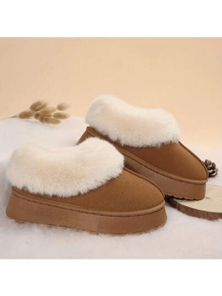 Women Slippers Winter - Thick Flat Suede Shearling Shoes: Warm & Comfy Snow Shoes With Thick Soles, Short Boots Casual For Women Winter Boots Boots For Women Fluffy Boots