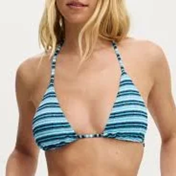 Body - Side Tie Gathered Brazilian Bikini Bottom - Tidal Blue Jacquard Stripe Size - S Women