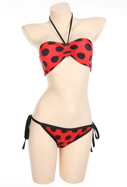 Officially Licensed Miraculous Ladybug Costume Bikini Set | Women's Red and Black Two-Piece Swimsuit