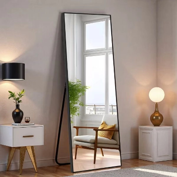 SEVOBAL Full Length Mirrors Frame Slim Rectangular Modern Reflection Accent Elegant For Modern Living Spaces Bedroom, Black, 66"*1"*22"