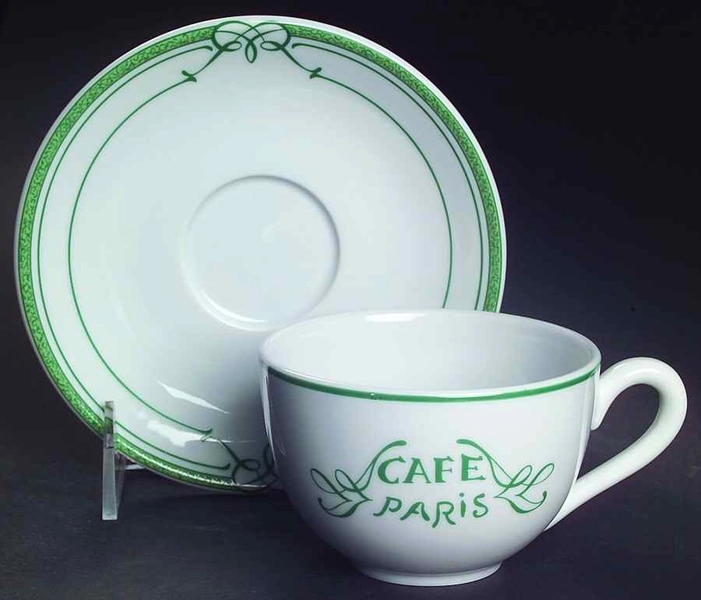 Cafe Paris Green Flat Cup &amp; Saucer Set by Bernardaud