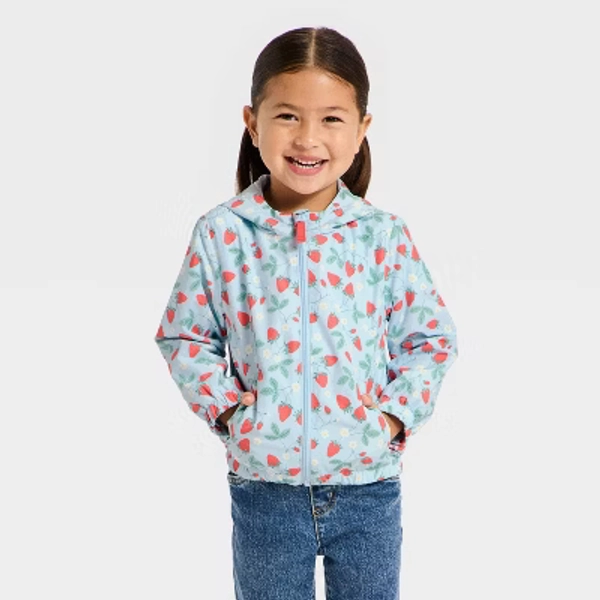 Toddler Girls' Strawberry Printed Windbreaker Jacket - Cat & Jack™ Blue