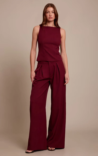 Wine Woven Tailored Wide Leg Pants | Co-ords | PrettyLittleThing USA