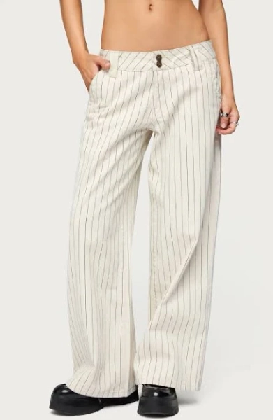 Edikted Women's Petite Cory Striped Low Rise Jeans