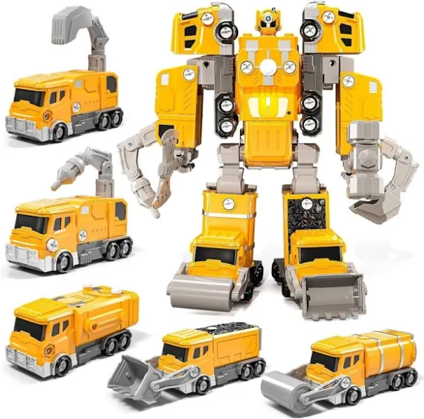 Kids for 3 4 5 6 7 8 Year Old - 5 in 1 Construction Vehicles Transform Robot Toys, STEM Building Toddler for Ages 4-8, Boys Toys Age 4-6, Christmas