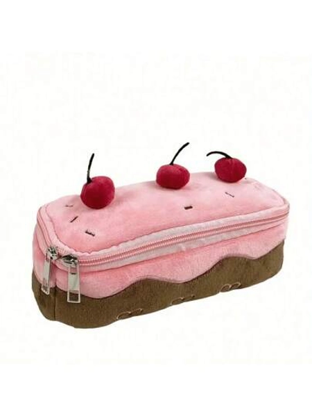 Cute Plush Cherry Cake Pencil Case, Woven Storage Bag, Suitable For Cosmetics, Study Supplies, Office Supplies - Perfect For Students