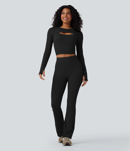 SoftlyZero™ QuickDry Cut Out Long Sleeve Thumb Hole Cropped Yoga Sports Top